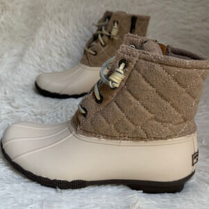 Sperry Women's Top-Sider Saltwater Short Rain Boots Quilt Wool Oyster Size 6.5